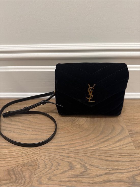 Saint Laurent Handbags - Saint Laurent Black Velvet Quilted Crossbody with Gold YSL Hardware